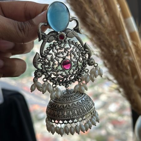 German Silver Big Jumka - Blue