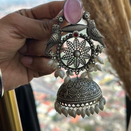 German Silver Big Jumka - Pink